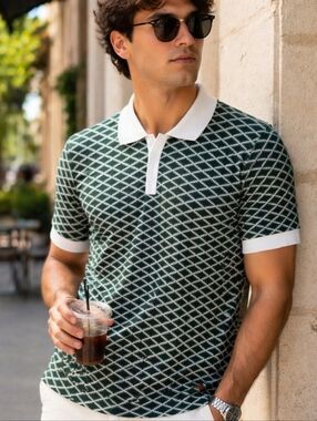 Buffalo David Bitton Polo Shirt NWT Size XL Green Geometric Print